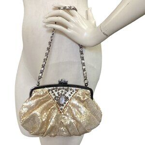 Vintage Gold Sequin Bead Small Purse Evening Bag Special Occasion Old Money #65K